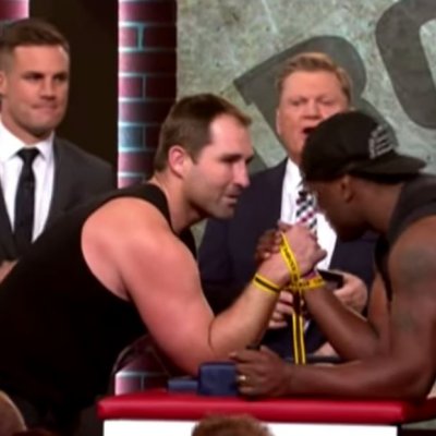 Image: Former State of Origin forward Ben Ross suffered a broken right humerus in a charity arm-wrestling competition with fellow ex-footballer Wendell Sailor.